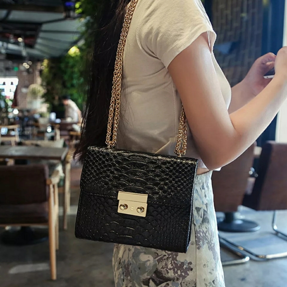 Faux Croc Bag Black - Picture 2 of 7
